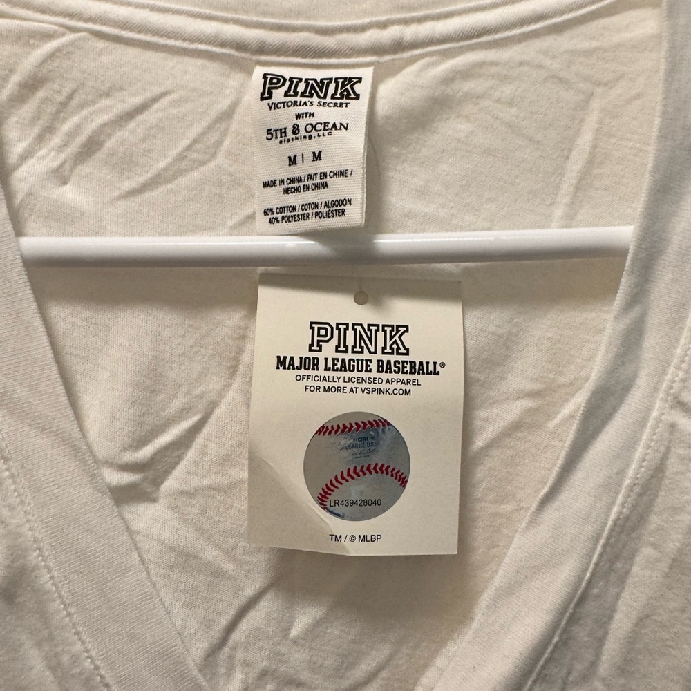 NWT PINK Victoria's Secret White and Navy Tee - Picture 3 of 4